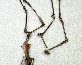 Vintage silver plated enamel pendant necklace