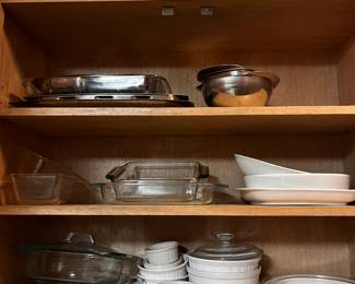 lots of pyrex and other baking dishes