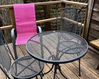 outdoor furniture. one table; multiple chairs