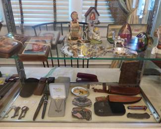 Hummels, Sterling items, art glass eggs, etc