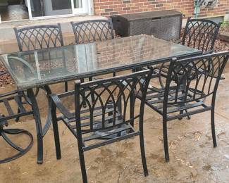 Lightweight patio table, (2) rocking chairs (4) side chairs