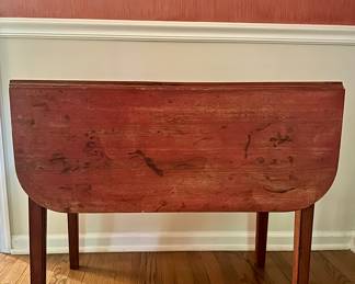 Red Wash Pembroke Table. 19th C, birch. Drop leaf, cock bead legs.