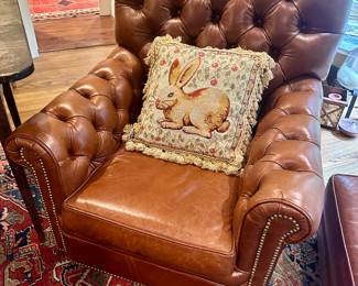 Leather tufted armchair (one of 2 available)