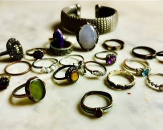 sterling & other vintage/antique ring lot & bracelet