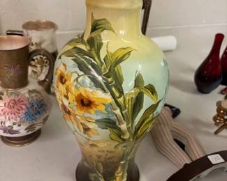 Large Doulton Lambeth vase with yellow flowers