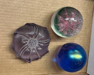 signed Lalique paperweight (left)  & others 