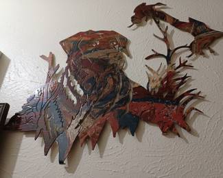 Hunting dog metal wall sculpture