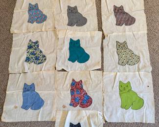 Item #72 Hand appliquéd cat quilt squares - 10 pieces $18