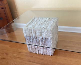 Maitland Smith natural mactan stone end table with glass top