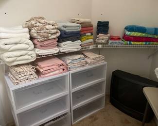 Towels, storage containers & pillows