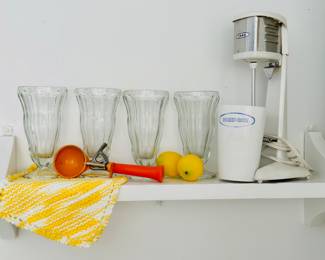 Vintage Milkshake mixer and sundae cups 