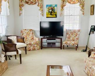 TV, tv stand and upholstered chairs 