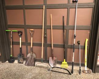 Yard tools - shovels, rakes, axe