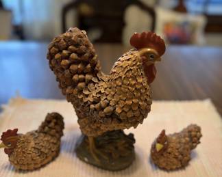 Rooster & 2 Hens Made with Pinecones - Set!!