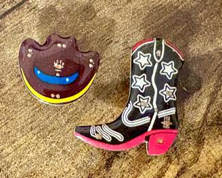 Vtg. Alectralights Magnet Pins Light Up - Western Cowgirl Cowboy Boot Red Black Stars & Brown Cowboy Hat