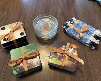 Five glass mallard coasters, etc!