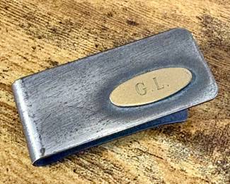 Vtg. Silver Tone & Brass Money Clip Monogram “GL”