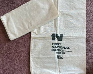 Vtg. First National Bank of Toledo Member FDIC Canvas Deposit Bags - pair!