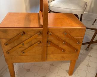 Vtg 3 Tiered Accordion Style Sewing Notions Box Norway!