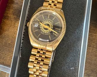 Date Day Analog Watch UAW Local 1435 Perrysburg, OH Gold Tone Stainless Steel Band w/Box