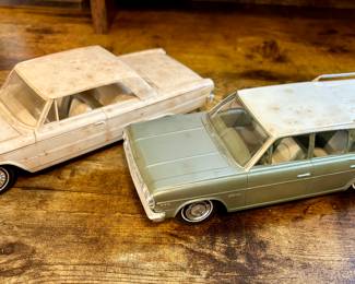 Vtg. Plastic Promo Cars - 1965 Rambler Classic Cross Country 770 Station Wagon & 1963 Ford Galaxie Beige Convertible