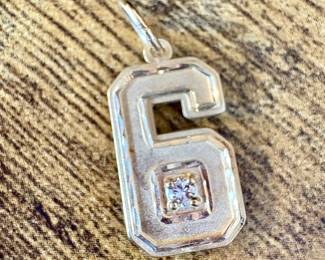 Vtg. 1987 14k Gold Pendant #6 w/Small Diamond
