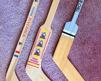 Vtg. Columbus Chill Mini Hockey Stick & Vtg. Peoria Riverman Mini Hockey Sticks
