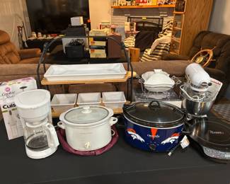 Serving Set, Crock Pot Coffee Maker Bronco's Crock Pot KitchenAid Mixer, NuWave 2 Hot Plate