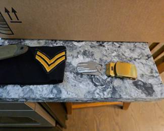 Army buckle, army patches, army knife holder, army dog tags
