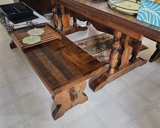 Trestle table with 2 benches. Expanded view shown. 