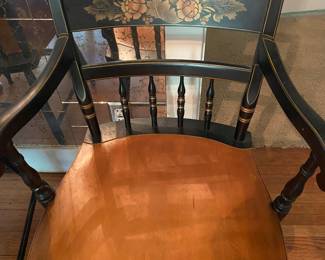 Vintage L. Hitchcock Signed, Black/Cherry Wood Seat Arm Chair