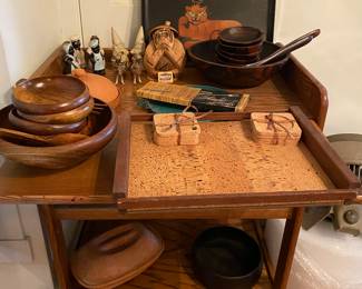 Oak Rolling Cart, Double Drop Leaf to Serve