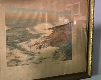 Vintage Color Print, Swelling Seas by Listed Artist Wallace Nutting. Framed. Pencil Signed