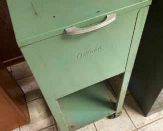 Vintage Oxford Green Metal File Cabinet on Wheels
