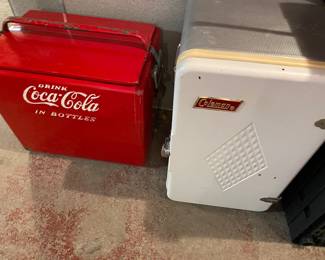 Vintage Coca Cola Cooler, Vintage Coleman Mini Fridge Cooler