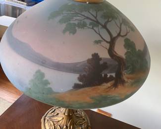 Antique Reverse Hand Painted Glass Shade, HANDEL. Has Serial Number
