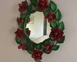 Enamel Wall Mirror Trimmed with Roses