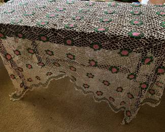 Antique Hand Made Roses Table Cloth