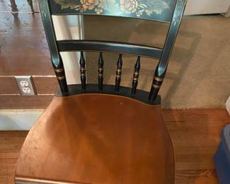 Vintage L. Hitchcock Signed , Black Stencil Floral ,Cherry Wood Seat Side Chair (4)