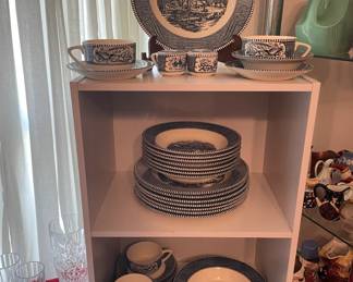Currier & Ives Blue & White Dishes Set.