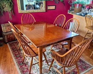 Solid Wood Kitchen Table (63.5" x 42") with 6 Chairs and 2 Leafs (16" each leaf)