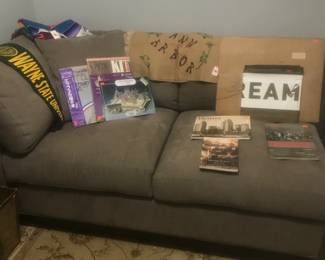 Armless settee with Detroit related books! "GO WSU!