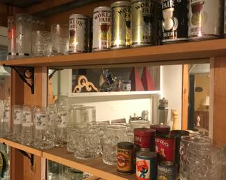 Old beer cans, Frosted glass set! B.C. comic strip glasses!