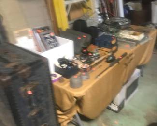 Fishing reels old license plates and misc garage items!