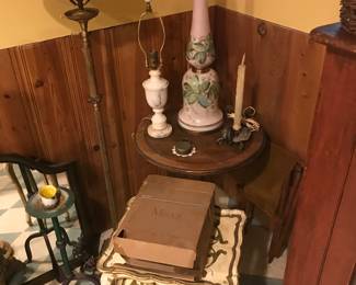 Lamps and a tilt top table! Pair of nesting tables!