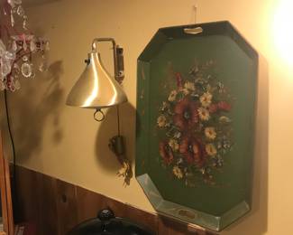 Mcm wall mounted lamp and tole ware tray!