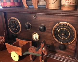 Rca radio. Old Edison rolls! Mcm wood statues!