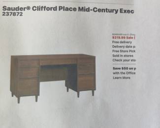 SAUDER CLIFFORD PLACE MID-CENTURY EXECUTIVE DESK $75