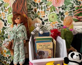 Wonderful children's books and toys - and a Chrissy doll with pull out hair (I had one of these as a child!) 