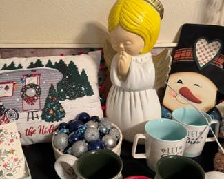 All sorts of fun holiday decor - vintage glow mold angel